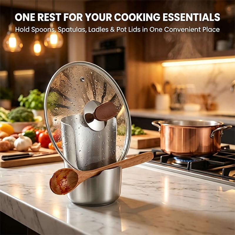 ⚡Free Shipping⚡Spoon Rest with Pot Lid Holder, Stainless Steel Vertical Rack,Deep Drip Catcher Utensil Rest for Spoons, Spatulas & Ladles, Heat Resistant Durable Countertop Organizer