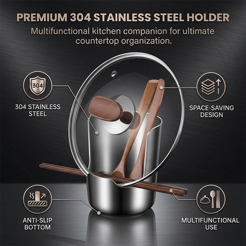 ⚡Free Shipping⚡Spoon Rest with Pot Lid Holder, Stainless Steel Vertical Rack,Deep Drip Catcher Utensil Rest for Spoons, Spatulas & Ladles, Heat Resistant Durable Countertop Organizer