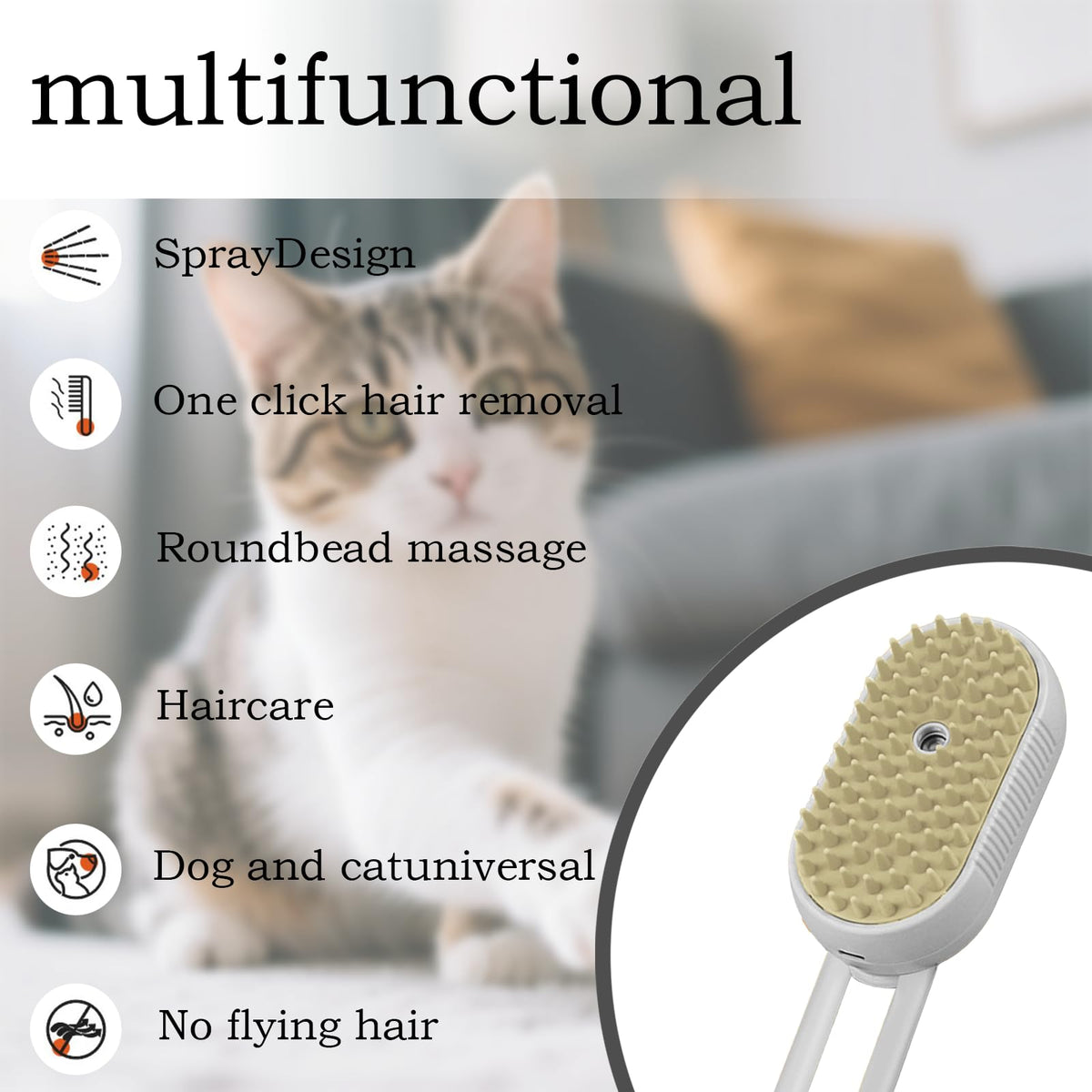 Final 3 Hours: 60%OFF 🔥4-in-1 Pet Steam Spray Comb for Detangling and Deshedding - No Bath Needed, Specialized Cat and Dog Grooming Brush