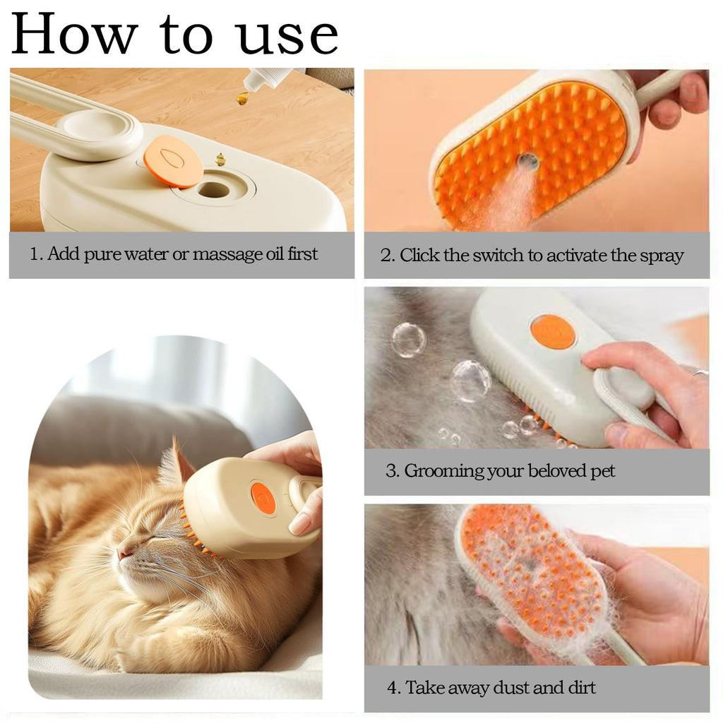 Final 3 Hours: 60%OFF 🔥4-in-1 Pet Steam Spray Comb for Detangling and Deshedding - No Bath Needed, Specialized Cat and Dog Grooming Brush