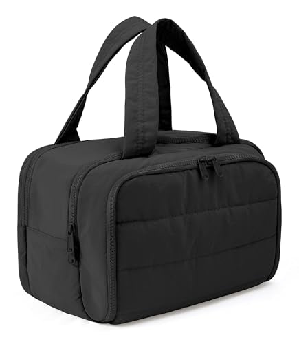 Travel Toiletry Bag for Women, Large Wide-open Puffy Cosmetic Makeup Bag with Wet-Dry Separation, Multi-Pocket Organizer with Carry Handle for Toiletries, Cosmetics, Essentials, Camel