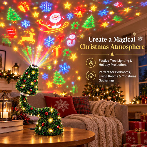 Portable LED Christmas Tree Projection Light USB Projector Holiday Decoration for Indoor Festive Atmosphere