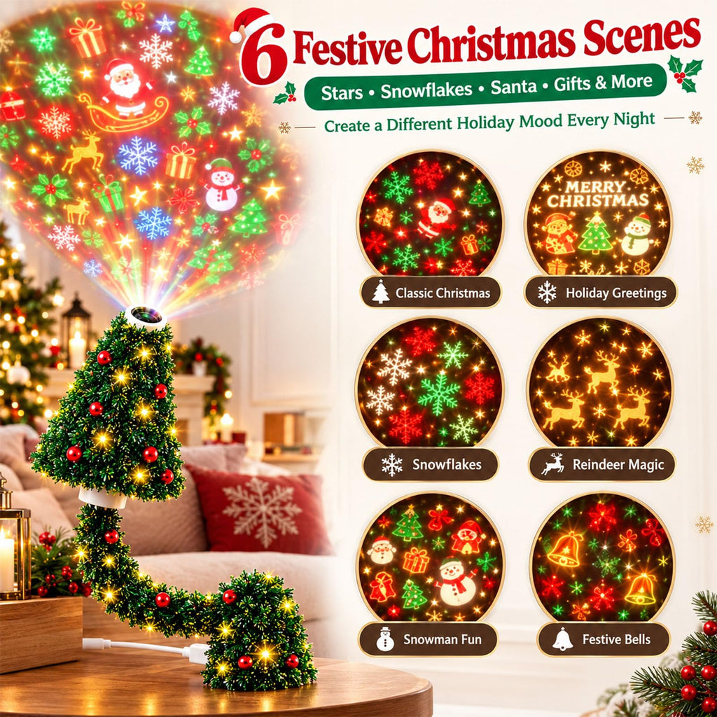 Portable LED Christmas Tree Projection Light USB Projector Holiday Decoration for Indoor Festive Atmosphere
