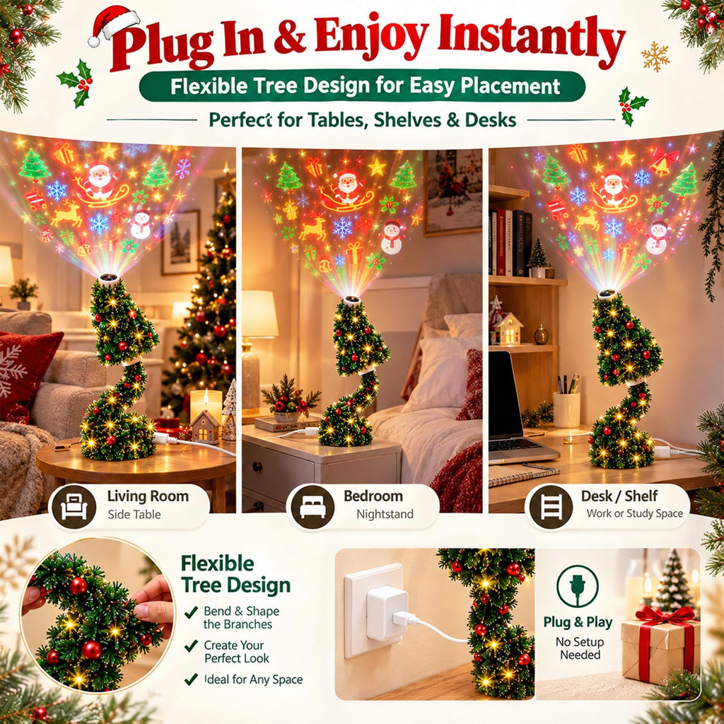 Portable LED Christmas Tree Projection Light USB Projector Holiday Decoration for Indoor Festive Atmosphere