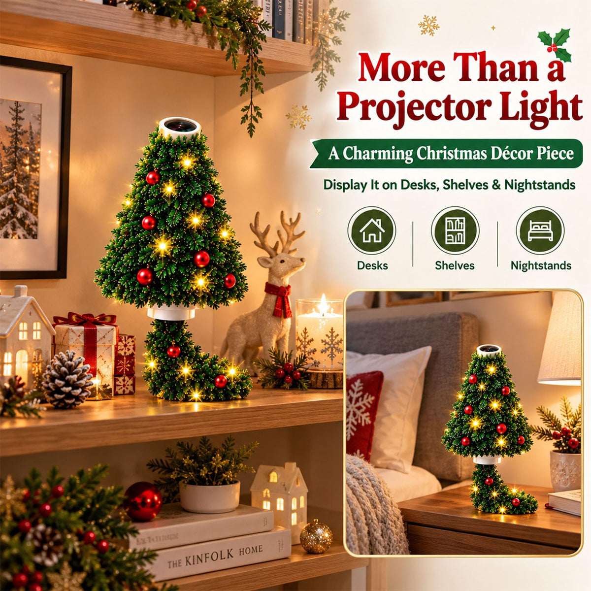 Portable LED Christmas Tree Projection Light USB Projector Holiday Decoration for Indoor Festive Atmosphere