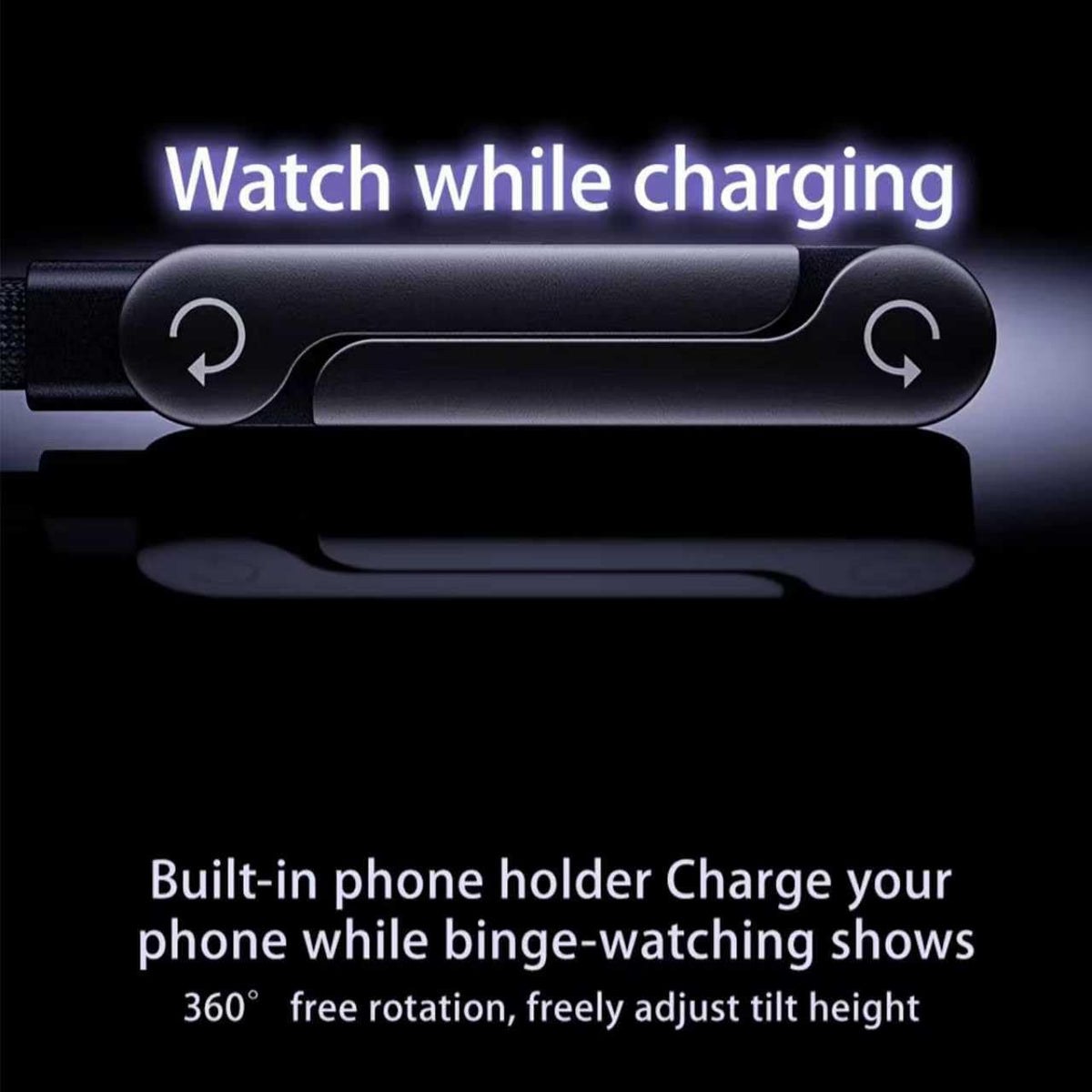240W Braided USB-C to USB-C Fast Charge Cable with Built-in Foldable Phone Stand, T-Shaped Durable Charging Cord, 1.5M Length, Compatible with Smartphones, Tablets, and Laptops (Black, 1 Pack)